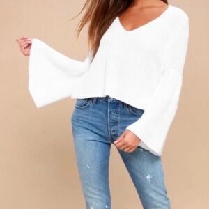 Free People Damsell Bell Sleeve cropped sweater white xs boxy hipster hippie